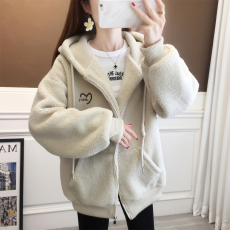 批发官图米粒复合贝贝绒秋冬2024羊羔绒字母刺绣设计连帽外套