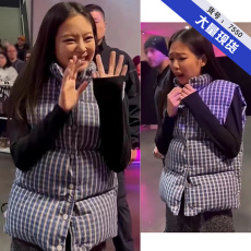 批发金智妮Jennie同款蓝色格子无袖羽绒棉服背心马甲外套女潮2023冬季