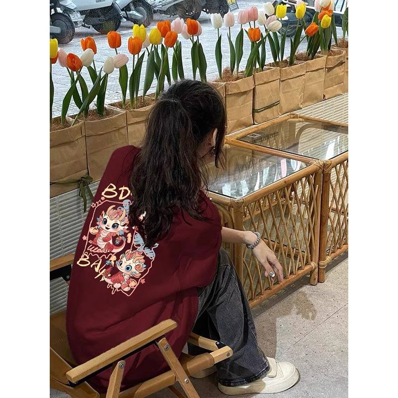 220克精梳緊密賽洛可愛卡通龍年本命年印花短袖T恤