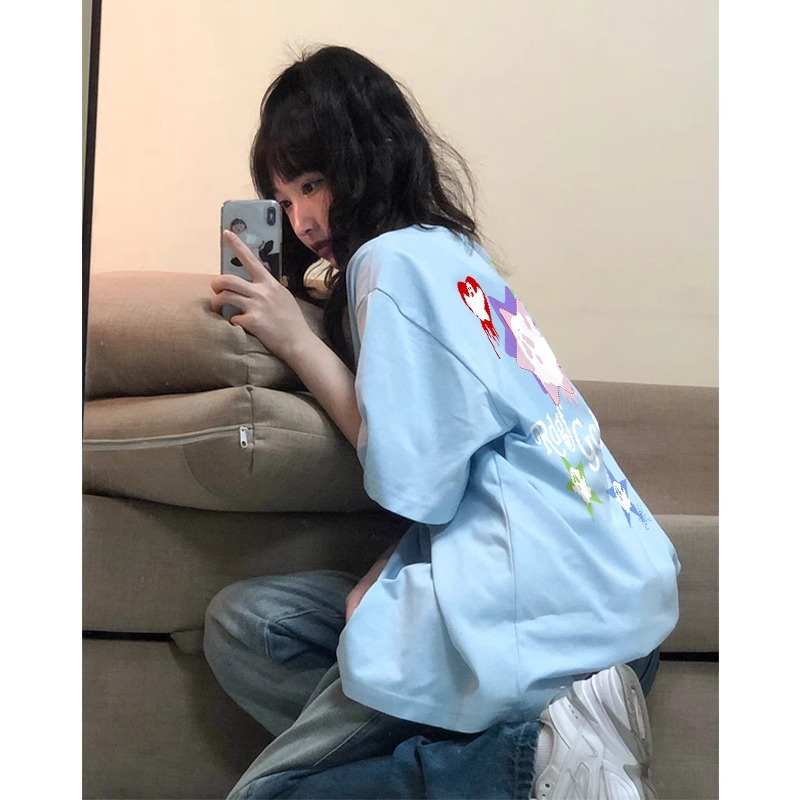 220克精梳緊密賽洛甜美風卡通塗鴉印花短袖T恤女