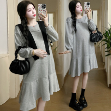 批发实拍2025秋季新款孕妇装长袖卫衣+披肩孕妇连衣裙8989#