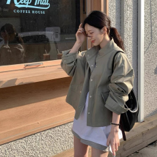 批发2026装外贸新款韩国衣翻领拉链设计宽松百搭长袖机车服外套