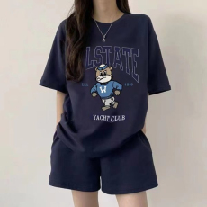 批发短袖短<b class='q'>裤</b>套<b class='q'>装</b>女两件卡通夏季时尚休闲运动服宽松