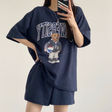 批发短袖短<b class='q'>裤</b>套<b class='q'>装</b>女两件卡通夏季时尚休闲运动服宽松