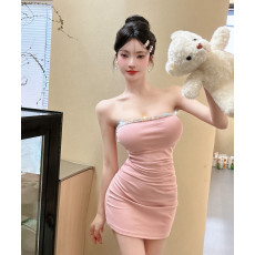 批发实拍性感修身内搭镶钻抹胸连衣裙<b class='q'>女</b>气质礼服包臀胸垫收腰短裙子