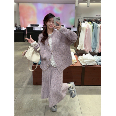 批发实拍实价~秋冬新款韩版彩点纱圆领开衫外套上衣+大摆鱼尾裙套装女