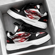 批发皮面厚底青年面包板鞋<b class='q'>韩版</b>学院风运动鞋春秋新款粗鞋带低帮男鞋子