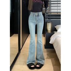 批发实拍实价 高腰弹力微喇直筒阔腿牛仔<b class='q'>裤</b>