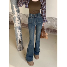 批发实拍实价 高腰弹力微喇直筒阔腿牛仔<b class='q'>裤</b>