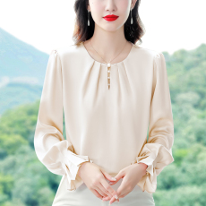 批发实拍2026春季新款醋酸缎面<b class='q'>长袖</b>雪纺衫女洋气打底衫衬衫宽松显瘦