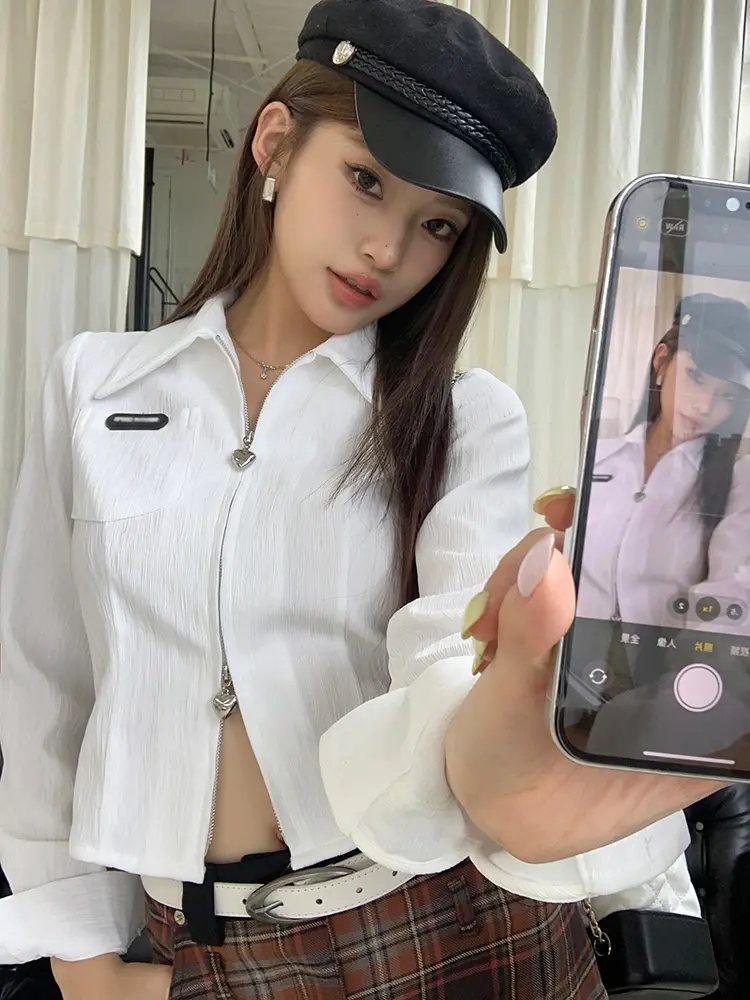 격자무늬 벨트 스플릿 A라인 미니스커트 상세 이미지 7