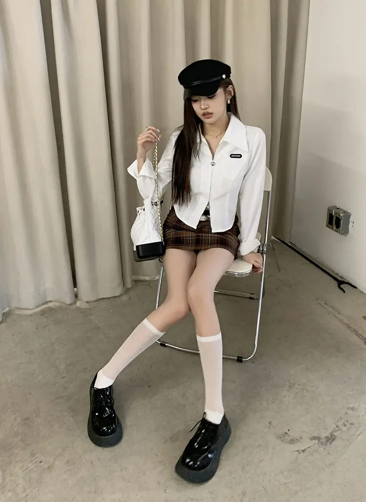 격자무늬 벨트 스플릿 A라인 미니스커트 상세 이미지 27