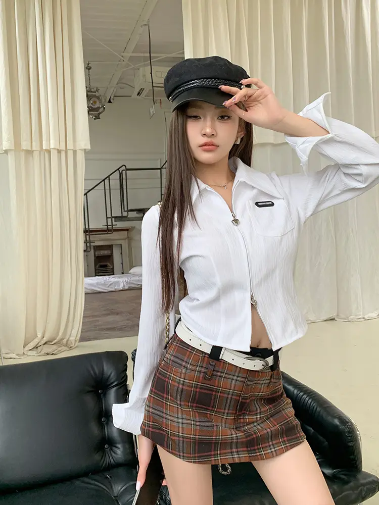 격자무늬 벨트 스플릿 A라인 미니스커트 상세 이미지 41