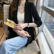 批发黑色雪纺<b class='q'>小西装</b>外套女2025秋季新款韩版宽松防晒衣中长款开衫薄