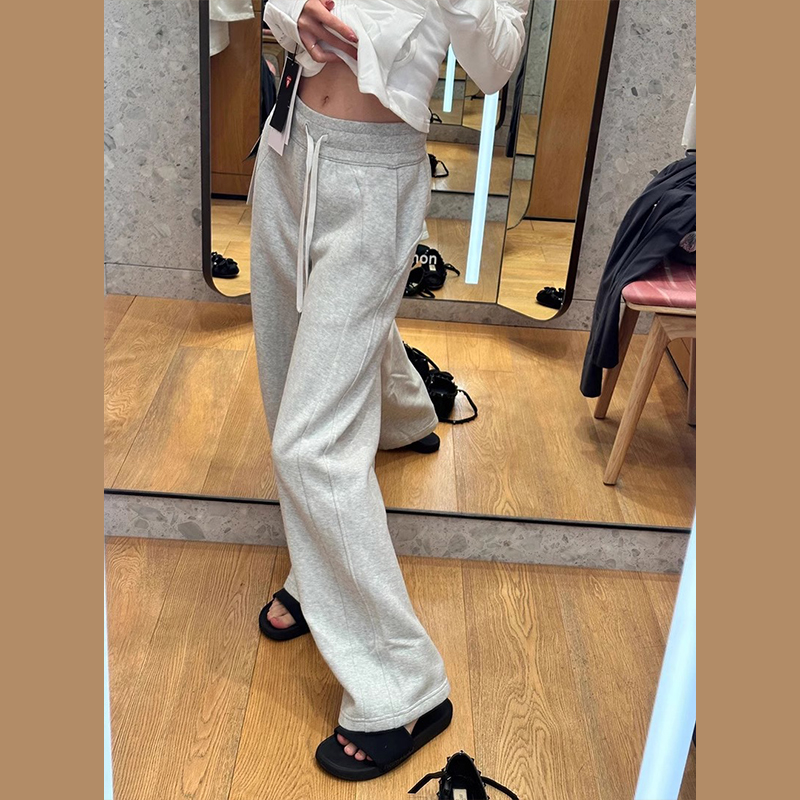 美式灰色運動褲女秋冬新款寬鬆顯瘦休閒衛褲直筒闊腿拖地褲子