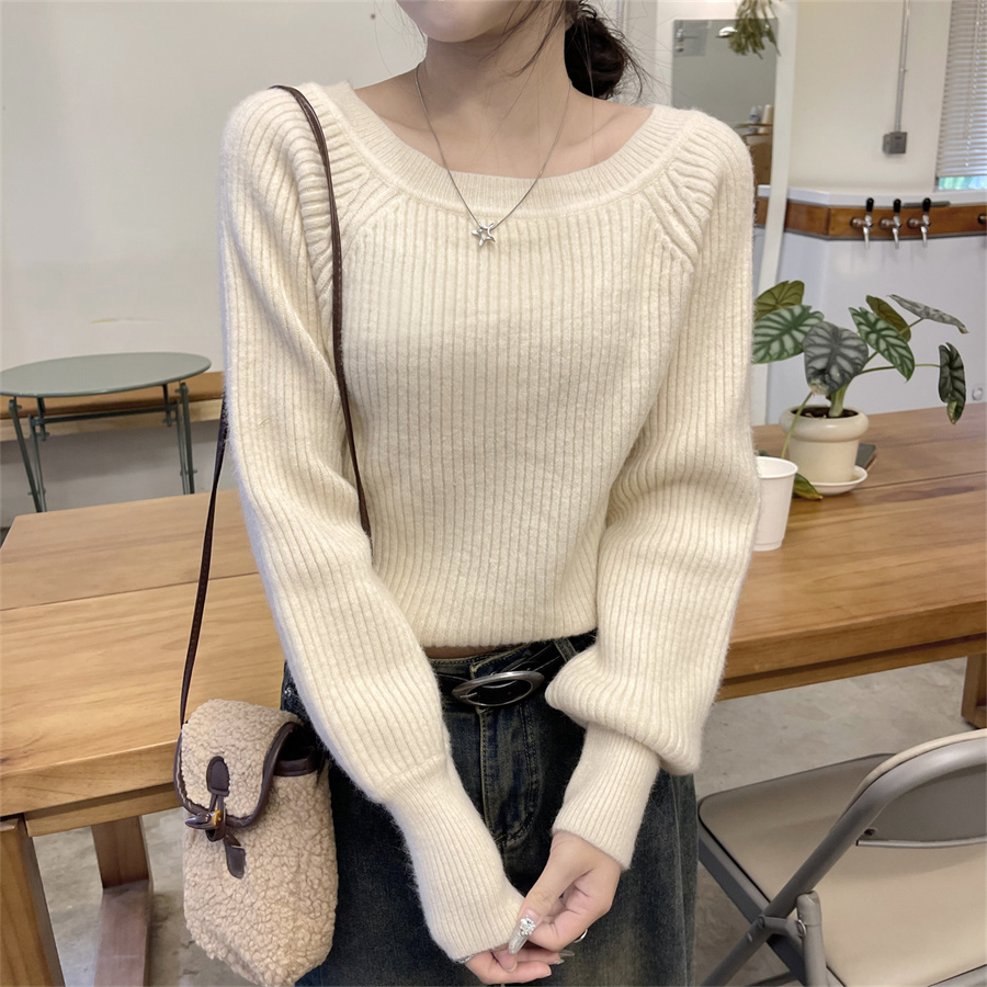 Actual shot of Korean style lazy design long-sleeved sweater for women loose slimming thickened sweater bottoming shirt