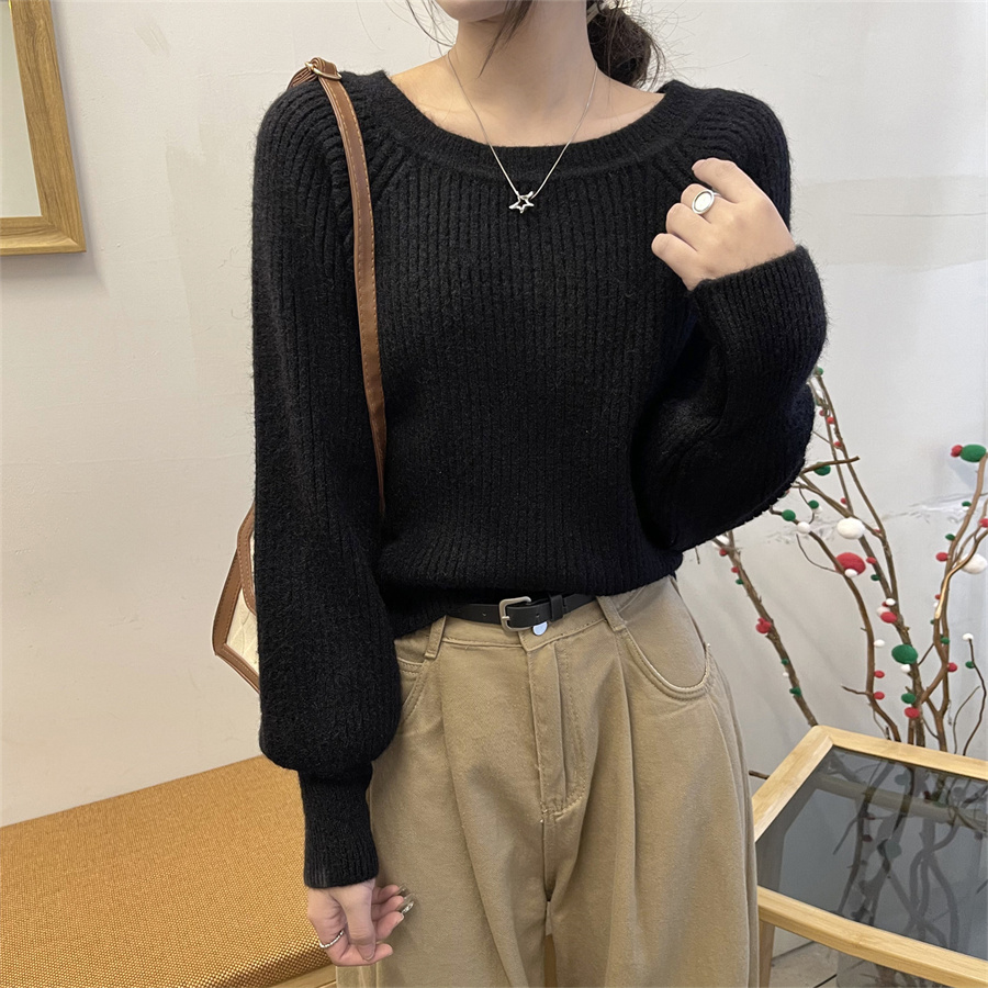 Actual shot of Korean style lazy design long-sleeved sweater for women loose slimming thickened sweater bottoming shirt