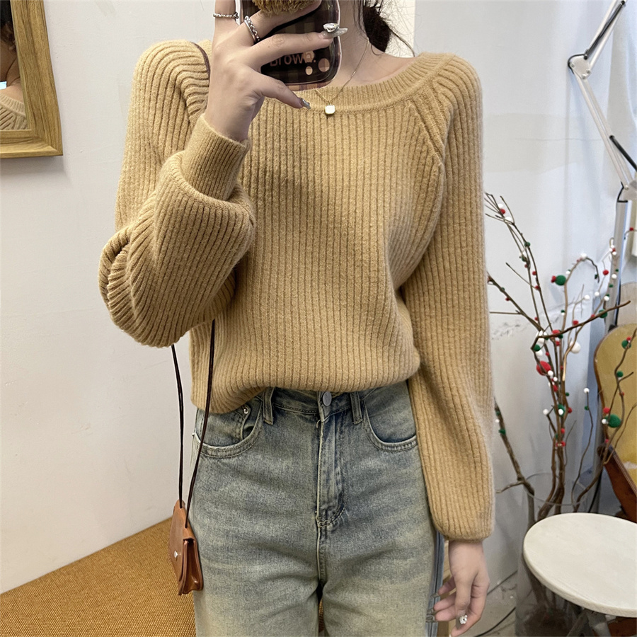 Actual shot of Korean style lazy design long-sleeved sweater for women loose slimming thickened sweater bottoming shirt