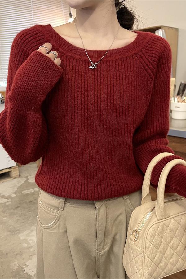 Actual shot of Korean style lazy design long-sleeved sweater for women loose slimming thickened sweater bottoming shirt