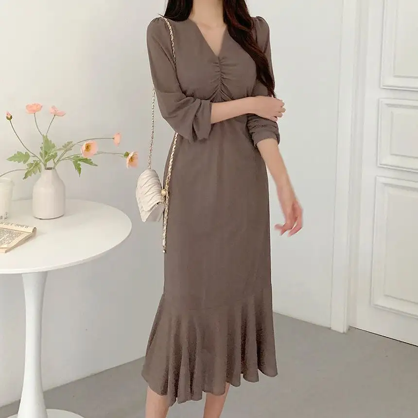 프렌치 V라인 풍성한 소매 원피스 상세 이미지 5