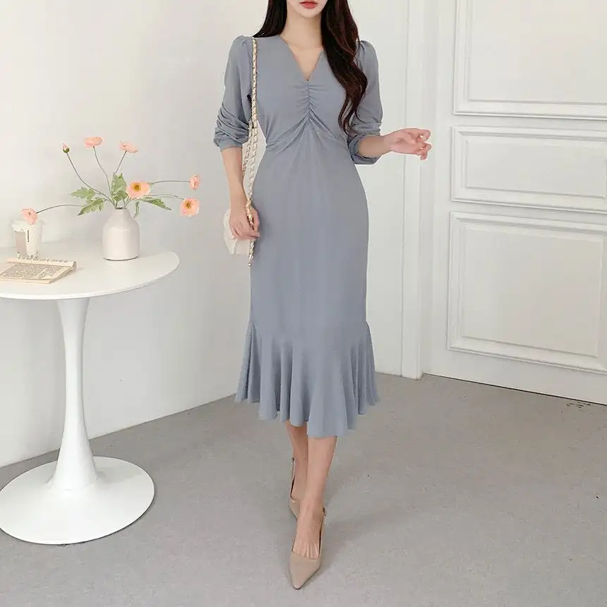 프렌치 V라인 풍성한 소매 원피스 상세 이미지 9