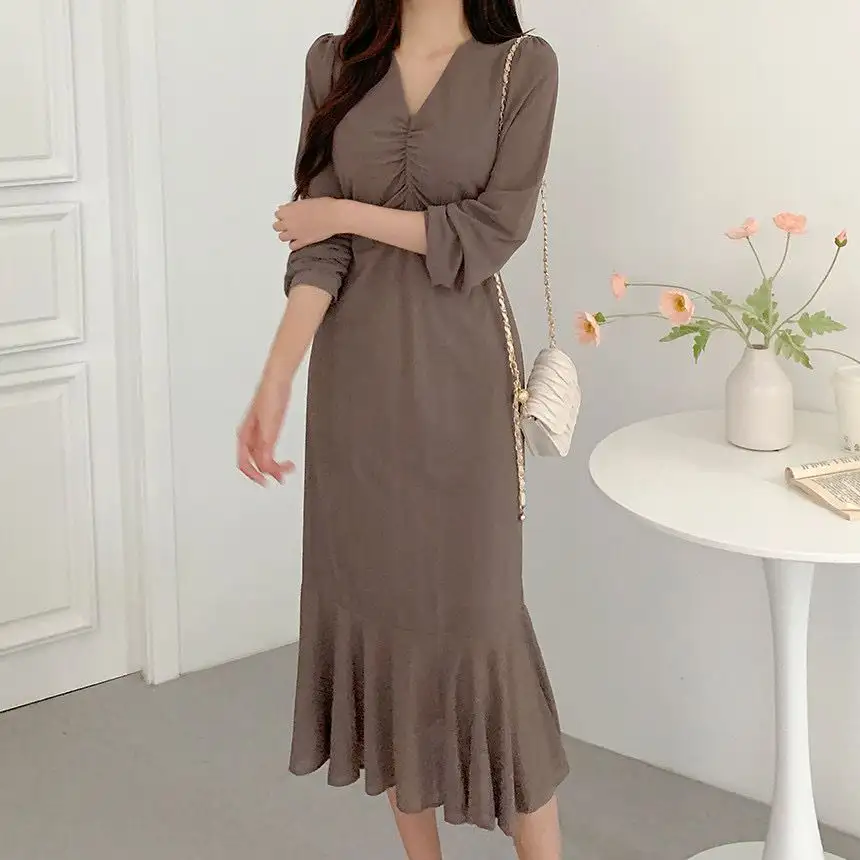 프렌치 V라인 풍성한 소매 원피스 상세 이미지 11