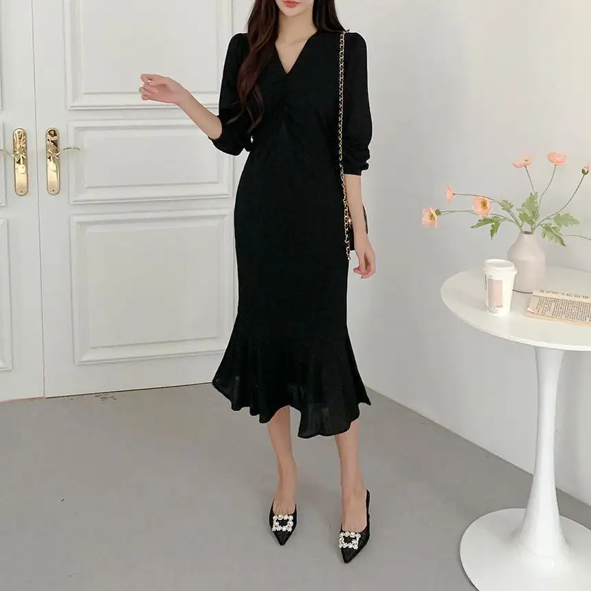 프렌치 V라인 풍성한 소매 원피스 상세 이미지 17