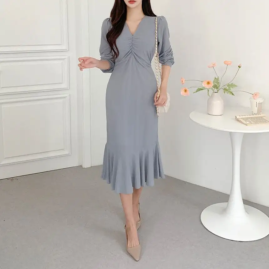 프렌치 V라인 풍성한 소매 원피스 상세 이미지 21
