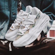 批发春秋新款布面透气跑步运动厚底增高低帮系带休闲男士潮鞋日常男鞋