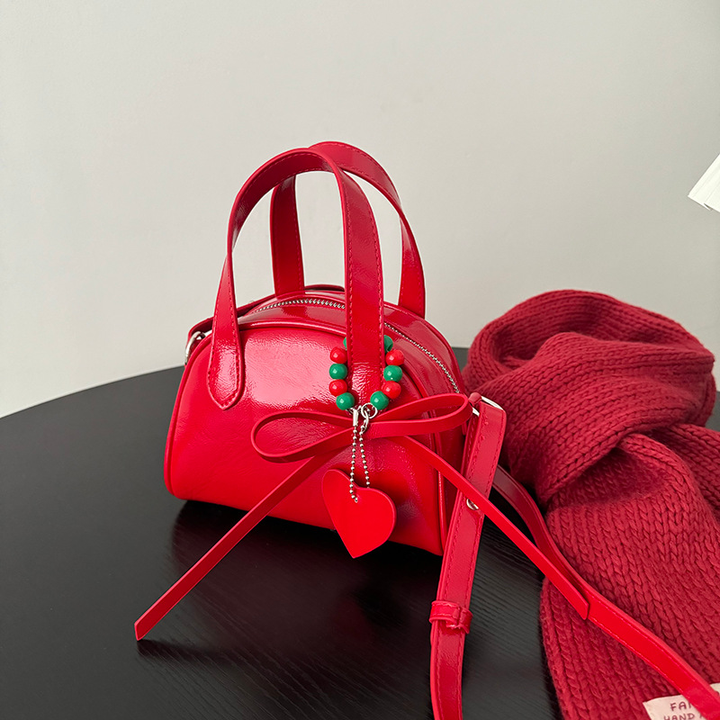 Actual shot ~ New Year's gift high-end red small bag for women with oily wax texture Pu single shoulder crossbody bag