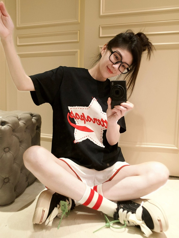重磅/精梳純棉後包領 有縫邊S-XXXL夏裝短袖T恤女
