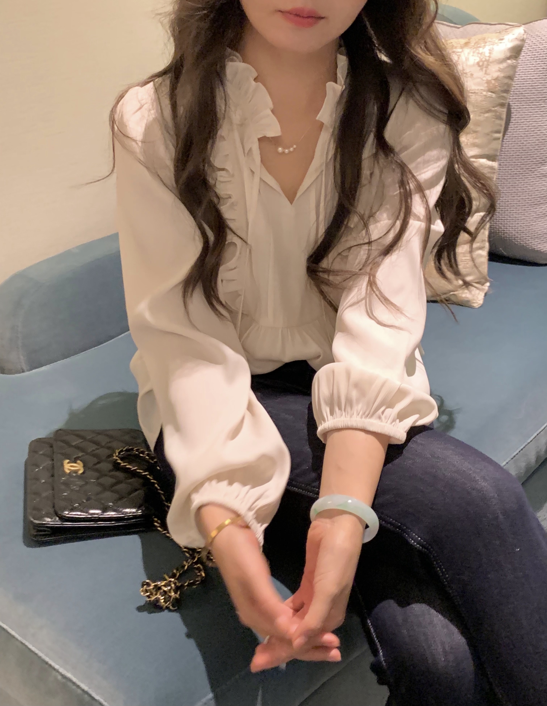 張羞羞 為你寫的詩 / 早春韓系法式木耳邊長袖綁帶襯衫