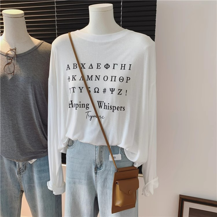 Pure cotton back strip 2024 spring and autumn thin soft long-sleeved loose round neck T-shirt for women