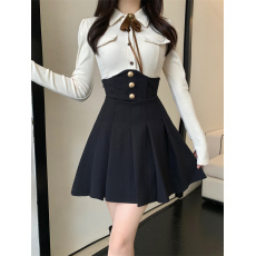 批发实拍大码微胖mm辣妹jk制服学院风polo领上衣收腰配领带