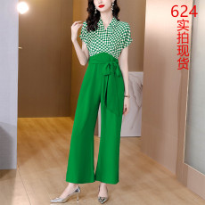 批发2026西装<b class='q'>连体</b>裤女高级感夏季气质高腰千鸟格收腰直筒休闲连<b class='q'>衣裤</b>