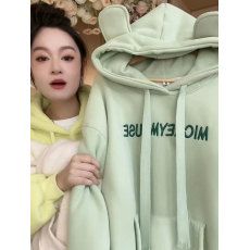 批发<b class='q'>品牌</b>外贸~剪标<b class='q'>尾</b><b class='q'>货</b>加绒加厚绿色卫衣女秋冬宽松显瘦连帽保暖外套