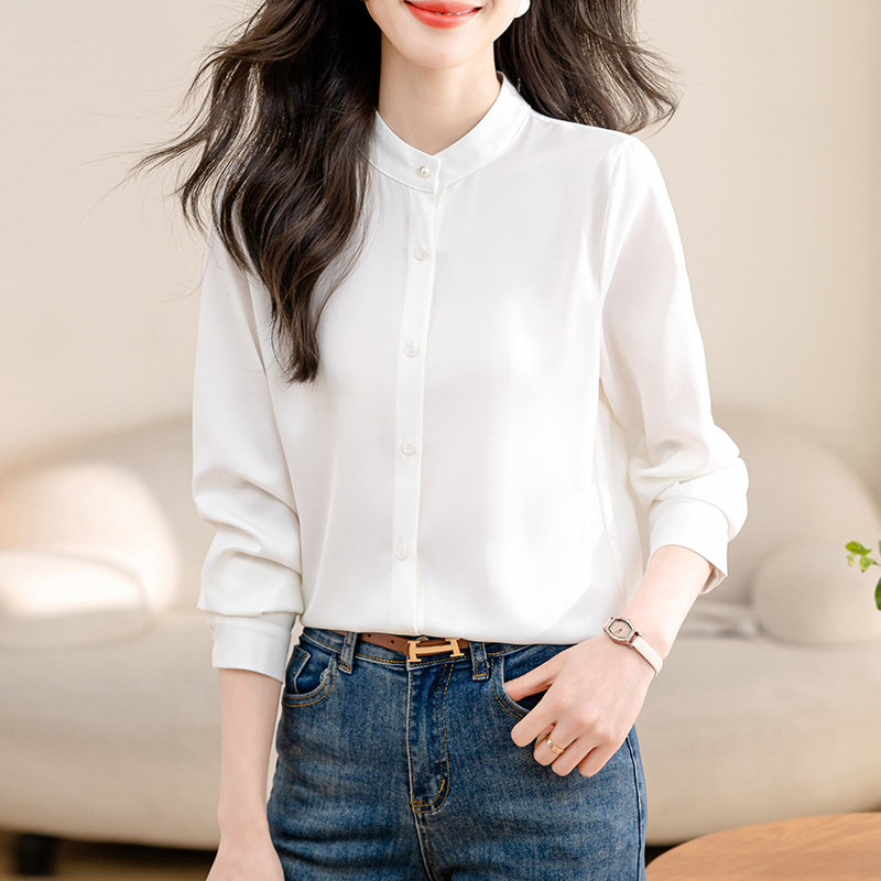 2026 여성 셔츠 가을 긴팔 라운드 넥 패션 외국 가스 맨위 출근 면접 품격 출퇴근 쉬폰 셔츠