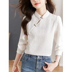 批发新中式长袖白衬衫女2026年春季新款刺绣设计复古高级感上衣