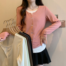 批发实拍2026春装新款<b class='q'>大码</b>女胖mm百搭休闲设计感假两件长袖T恤上衣