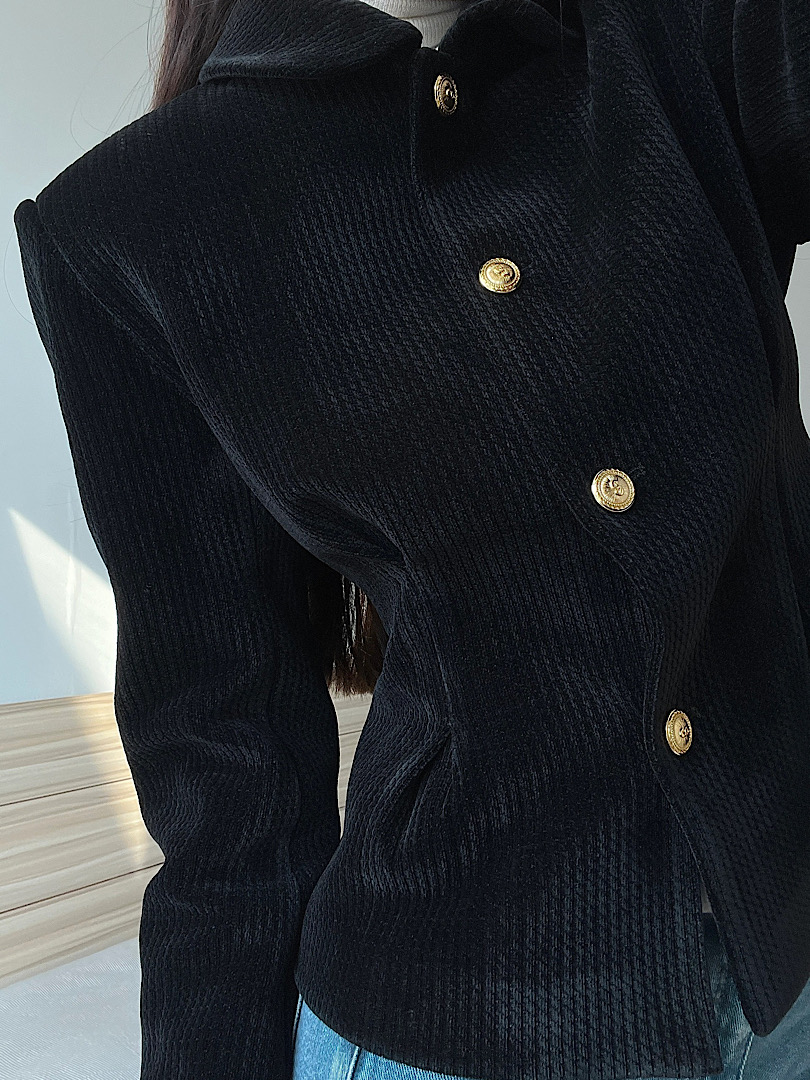 Actual shot of Audrey Hepburn style short suit, chenille corduroy new Chinese style jacket