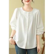 批发实拍图泡泡袖<b class='q'>衬衣</b>女春款宽松大码圆领小众设计感九分袖棉质上衣