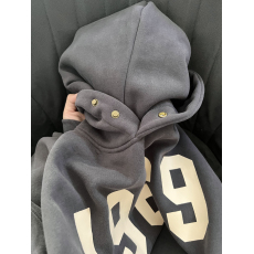 批发深灰色欧美oversize街头数字连帽<b class='q'>卫衣</b>女冬季宽松慵懒风上衣外套潮