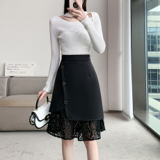 批发实拍大码女装2026春款蕾丝鱼尾裙女高腰包臀裙不规则荷叶边