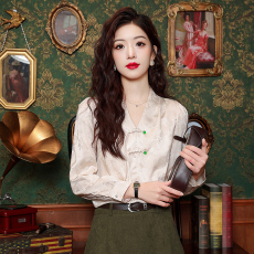 批发已出货新中式盘扣长袖雪纺衬衫女2025年秋冬新款复古气质小衫上衣