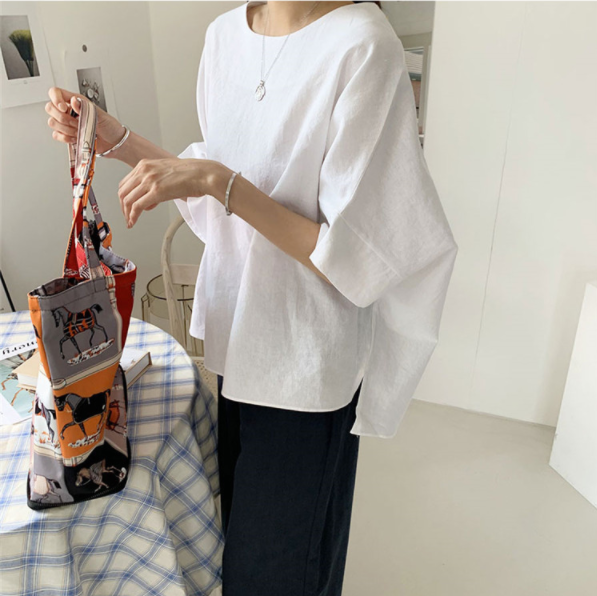 여름 드레스 새로운 빅 사이즈 여성 의류 아마 셔츠 패션 셔츠 면 린넨 루즈핏 캐주얼 빅 사이즈 반소매 맨위