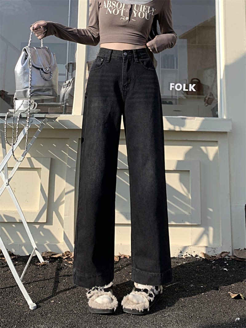 MY15998# 复古浅蓝色阔腿牛仔裤女早秋小个子百搭高腰显瘦垂感九分裤女裝貨源服裝批發