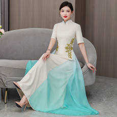 批发2026新高端旗袍舞台<b class='q'>演出服</b>中国风改良越南奥黛连衣裙女长款民族风