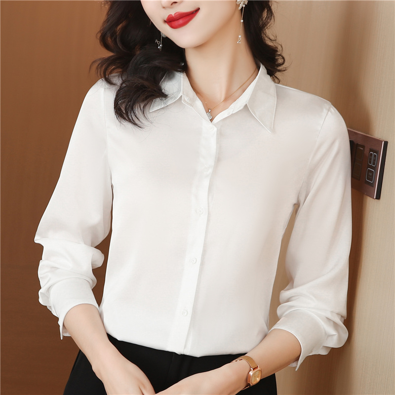 MY1462# 白色重磅真丝衬衫女新款时尚洋气高端职业桑蚕丝打底上衣女裝貨源服裝批發
