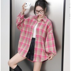 批发实拍<b class='q'>韩版</b>春秋新款大码宽松经典格子衬衫chic时尚百搭防晒衣外套女
