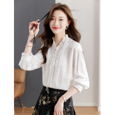 批发2026春季 白荷新中式白衬衫马面裙搭配长袖日常通勤国风百搭上衣